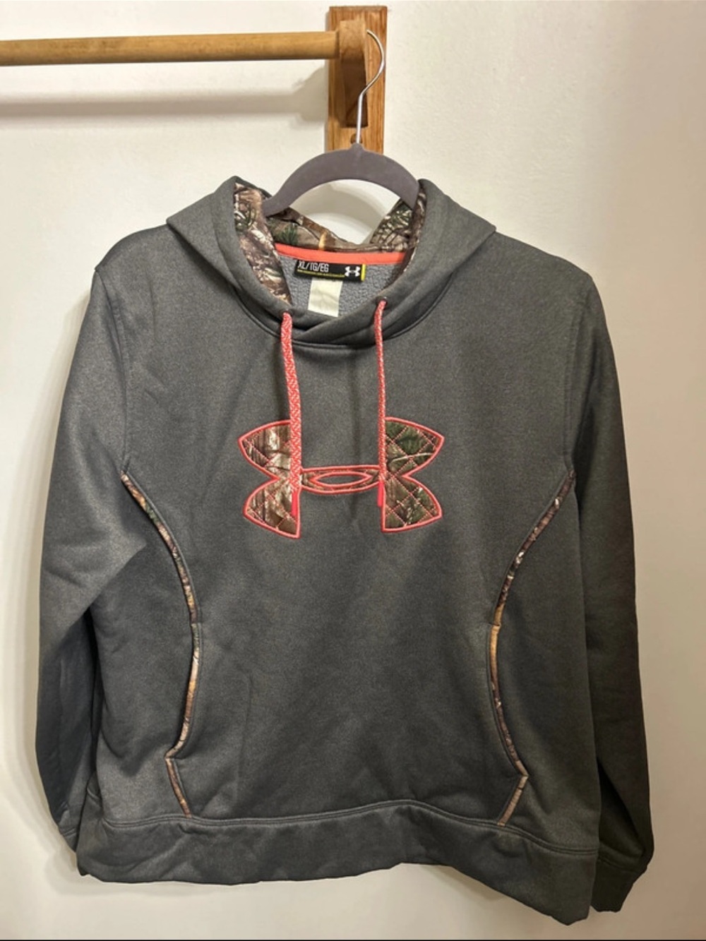 Under Armour Gray Hoodie with Pink Accents and Camo Logo